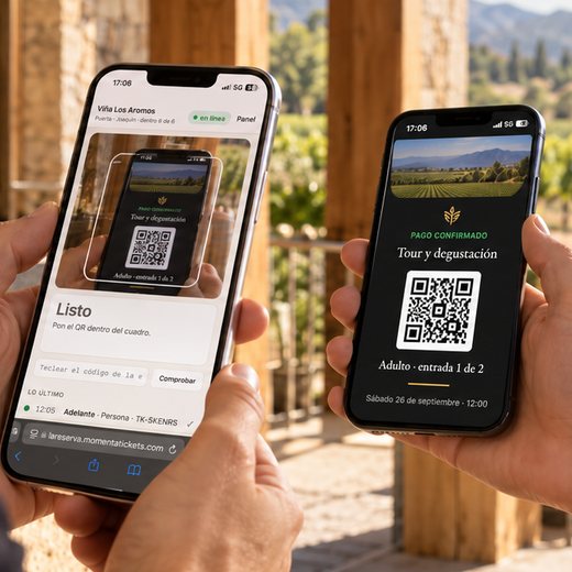 El celular del equipo escanea el código QR de la entrada que muestra un visitante